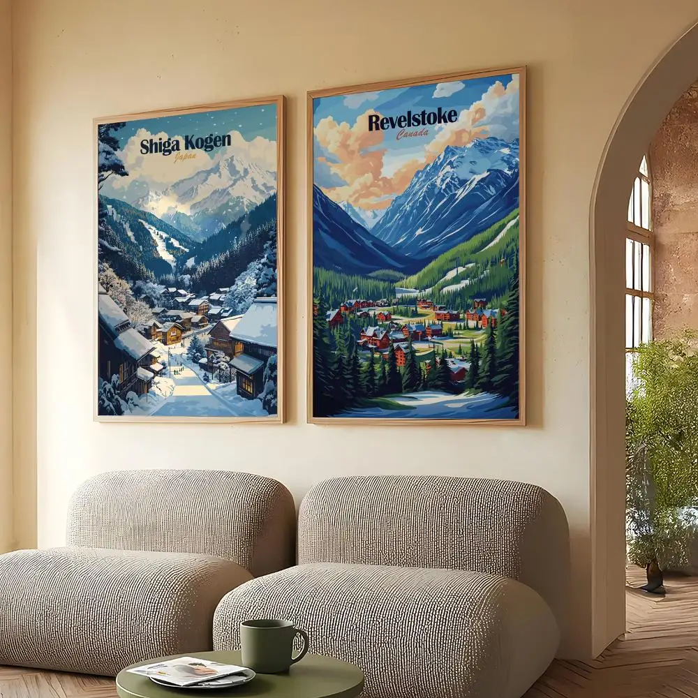 الشتاء جبل الثلج الفن اللوحة الخط صديقة للبيئة قماش مقاوم للماء المشارك الفن ، هدية تزيين المنزل والحمام