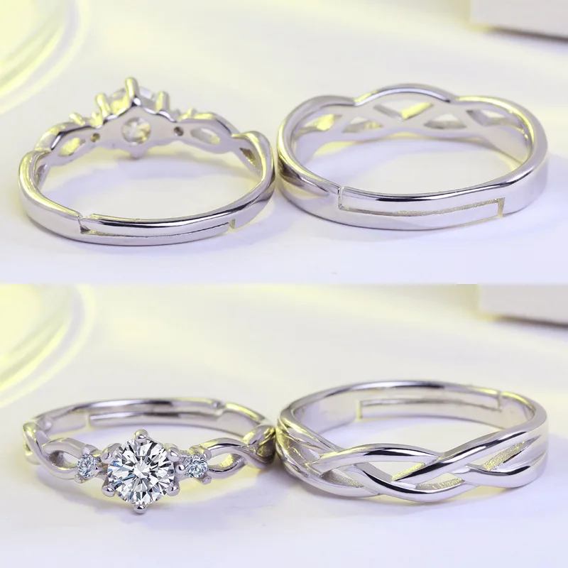 2Pcs Silber Farbe Luxus Zirkon Paar Ringe Für Frauen Für Immer Endlose Liebe, Verlobung, Hochzeit Bands Ring Valentinstag Geschenke – Detail 27