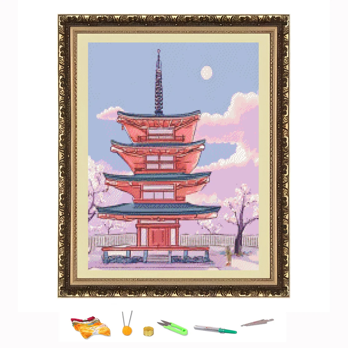 

Вышивка крестиком, мультяшные древние здания, нить для рисования, набор для рукоделия «сделай сам», украшение, напечатанный на холсте 11CT