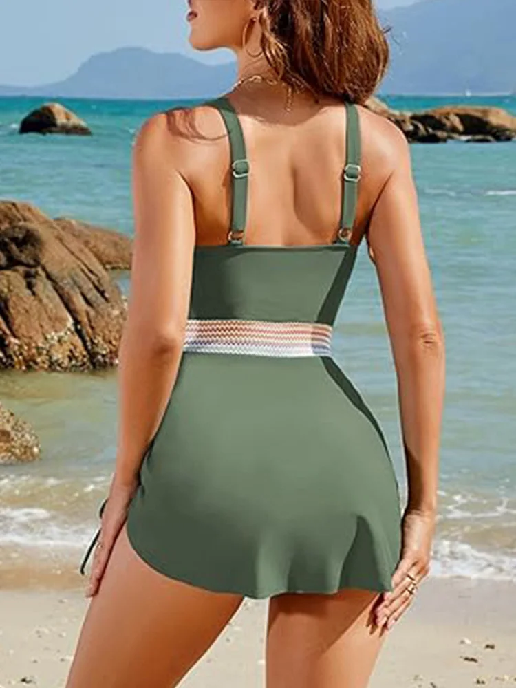 Aotvottee moda sexy cintura alta com decote em v uma peça biquíni feminino maiô praia biquíni 2025 novo verão banho de uma peça