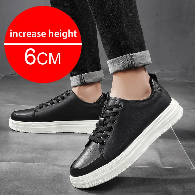 New Man Genuine Leather Elevator Shoes Comfortable Heightening Shoes For Men Insole Falt/6cm Casual Lift Sneakers Taller Shoes