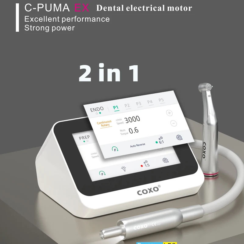Motor Eléctrico Dental COXO SOCO C-PUMA EX 2 en 1 con Pantalla Táctil, Canal de Agua Interno, Mango con Spray y Tecnología Brushless 6:1