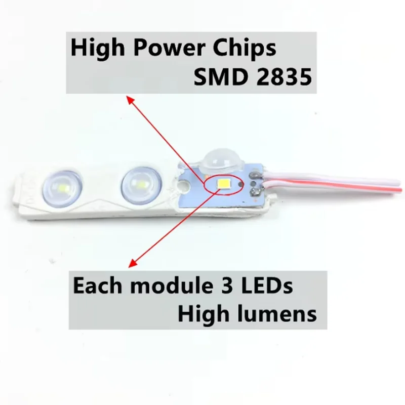 100pcs 1.5W High Power SMD 2835 Led Module 160degre DC12V Waterproof 3led Injection Light For Shop Signboard Advertisement