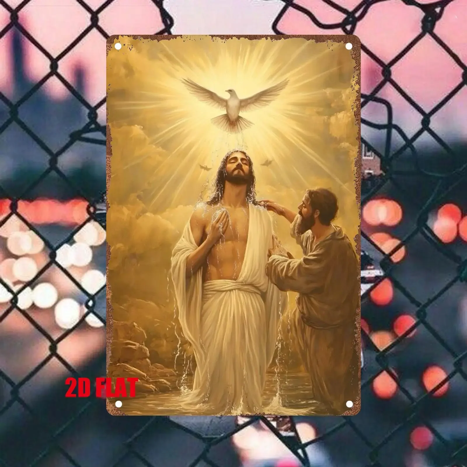 نمط المعمودية 2D طباعة مسطحة لوحة حديد معدنية 1 قطعة 8x12 بوصة مربع جدار الفن اللوحة الزخرفية