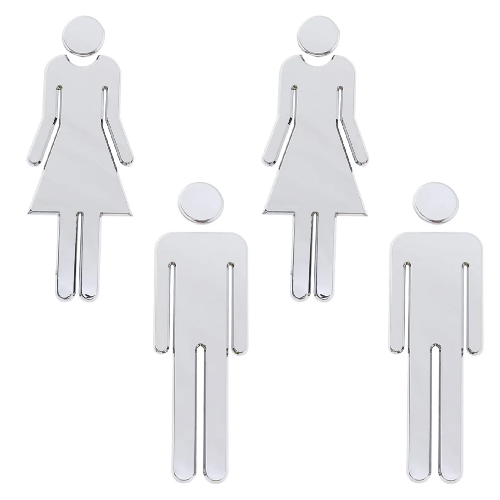 4 Pcs Shape Toilet Signboard Self-adhesive Restroom Plate Identification Signs Vinyl