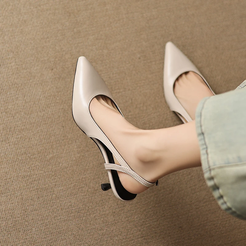 

Женские босоножки на каблуке из натуральной кожи, размеры 34-43, модные, сексуальные, с острым носком, на тонком высоком каблуке, летние туфли 2026 для вечеринок и офиса