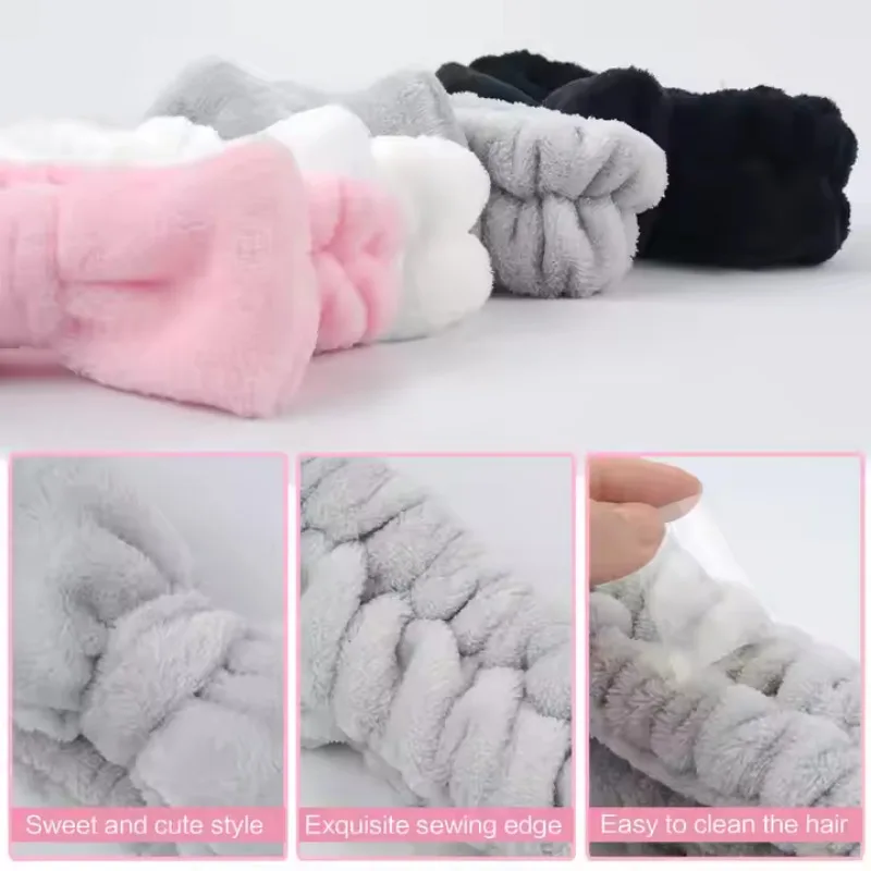 Ensemble de 3 pièces de bracelets de tête à nœud papillon doux et pelucheux, parfaits pour spa, maquillage, soins de la peau et lavage du visage