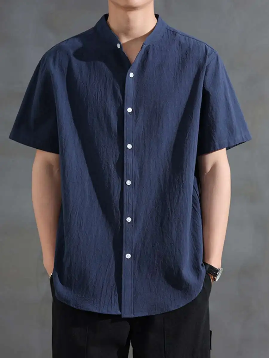 

New Summer Cotton Linen Men's T-Shirt Simple Style Short Sleeve Loose Fit Shirt Classic Chinese Menswear Linen Shirt for Men