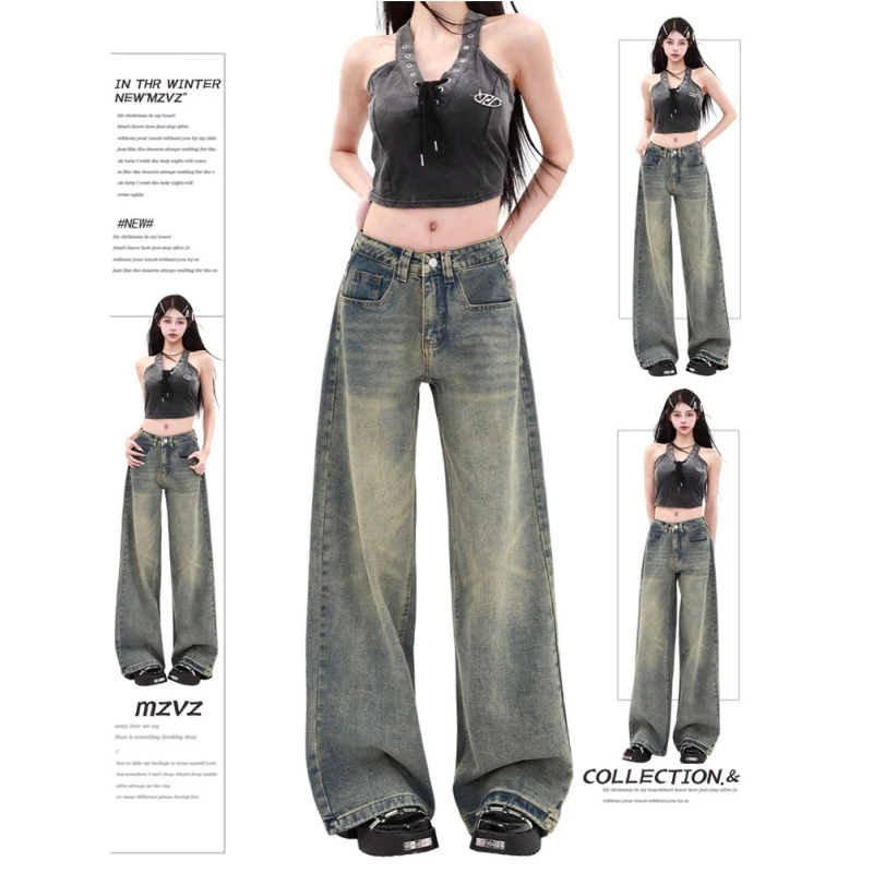 

2024 NEW Blue Womens Jeans High Waist Straight Baggy Denim Pants Europe and America Fashion Y2K Female Wide Leg Denim Trouser