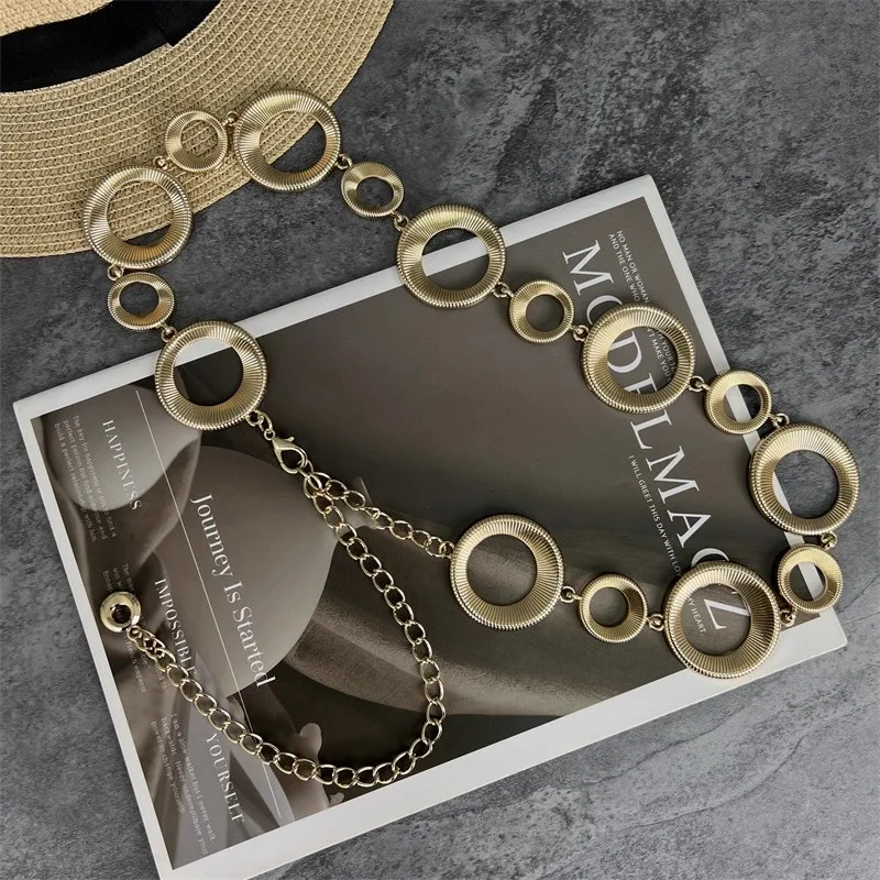 

Women's Gold Silver Metal Chain Corset Female Cummerbund Coat Waistband Dress Decration Narrow Belt J1479