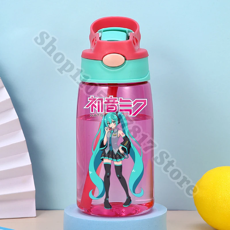 

Girl Cartoon Cute Water Bottle with Straw Accessories Hatsunes Miku Anime Plastic Juice Container Portable Cold Drink Cup Gifts