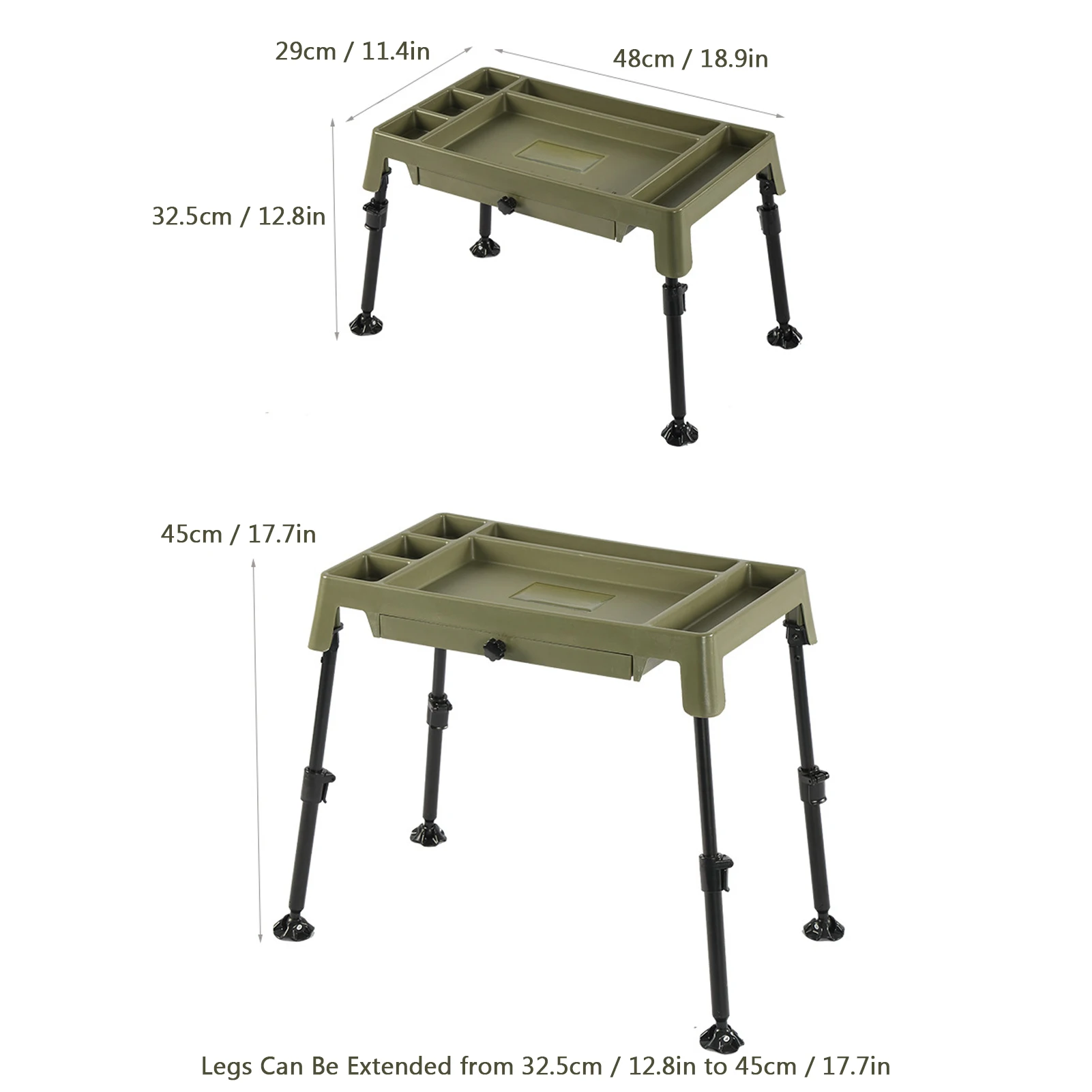 طاولة خيمة بطبقة مزدوجة لتخزين ملحقات الصيد مع طاولة تخييم قابلة للطي بتصميم قابل للتعديل
