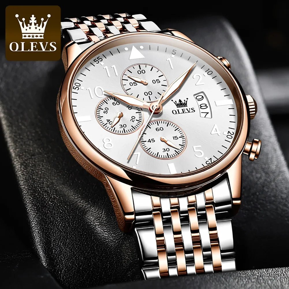 OLEVS 2869 Quartz Mens Watches Top Brand Luxury Original Pilot Design Sport Stainless Steel Luminous Waterproof Wristwatch Gifts