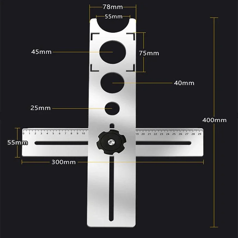 Universal Tile Marble Glass Ceramic Floor Drilling Hole Tools Adjustable Tile Locator to Wall Marking Position Ruler Silver