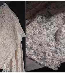 Rose cotton thread embroidery floral lace gauze material transparent vintage dress pompadour dress designer fabric