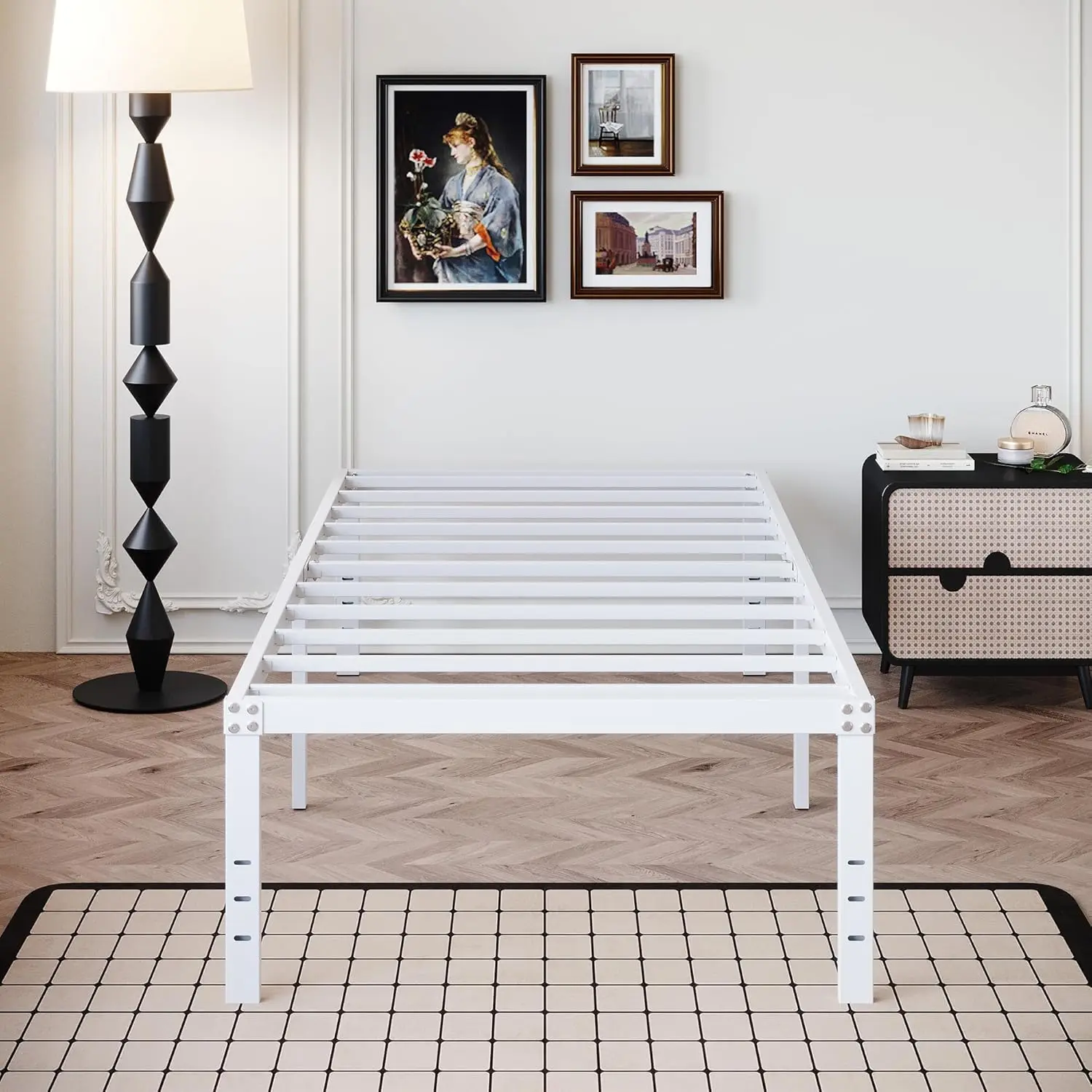 

18 Inch White Twin Bed Frame Heavy Duty No Box Spring Needed Metal Platform with Maximum Storage, Easy Assembly, Noise F