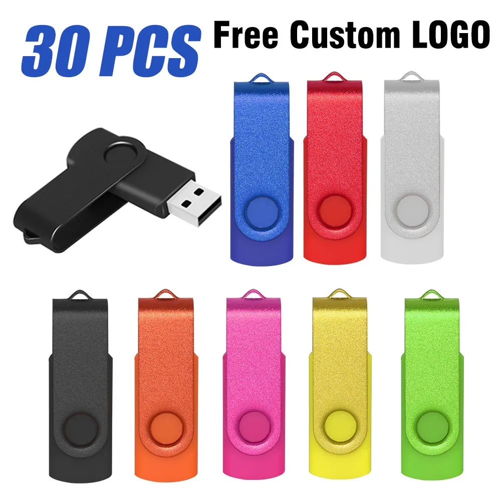 30pcs/lot Customised Logo metal Pen Drive USB 2.0 Flash Drive 8GB 16GB 32GB 64GB Memory Stick for Photography Wedding Gift