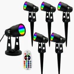 LED 스포트라이트 RGB 원격 제어 스포트라이트, 6W 12V, 방수, 색상 변경, 따뜻한 화이트 조경 조명