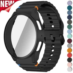 Case+Strap for Samsung Galaxy Watch 7 40mm 44mm Silicone Band Bracelet Tempered Glass Screen Film PC Case Protector Cover Bumper