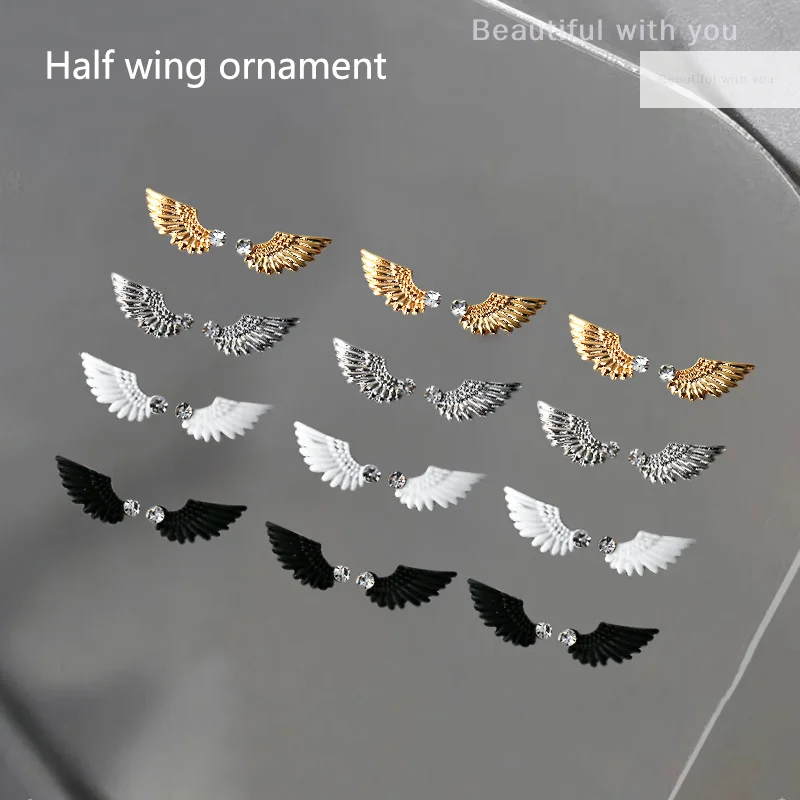 

2Pairs Nail Diamond Decoration Half Wings Shape Pendant Light Luxury Metal Stereoscopic DIY Charms Nail Art Enthusiasts