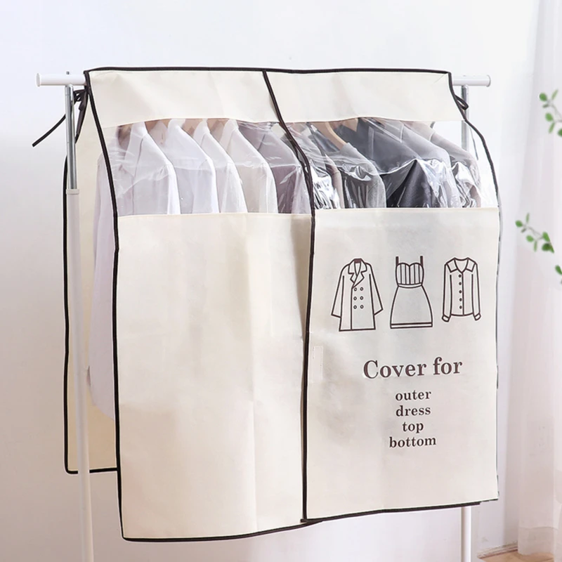 Bedroom Floor Rack Household Dress Clothes Garment Dust Cover Hanging Organizer Waterproof Dustproof Clothes Wardrobe Storage