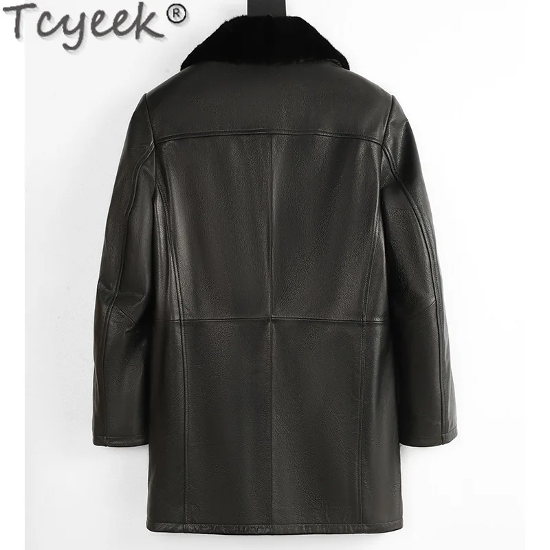 Tcyeek Real Goatskin Genuine Leather Man Jackets Natural Fur Coat Men Winter Clothes 2024 Mink Fur Mens Coats Куртка Мужская