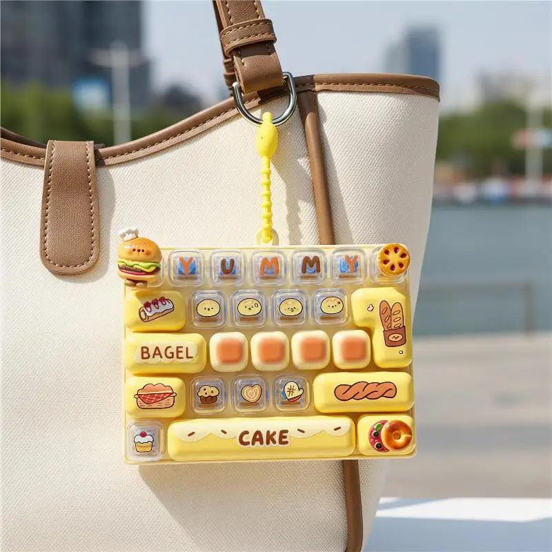 1Pcs 26 Key Click Button Keychain, Cute Burger Bagel Fidget Toy, Anti-Anxiety Decompression Bag Pendant for Office Relax view 5