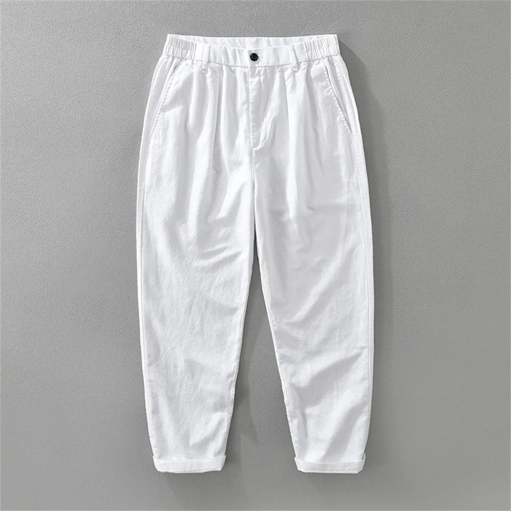 

Four Seasons men's linen pants loose straight pants solid Trousers male breathable beach mens Casual pants Daily wear