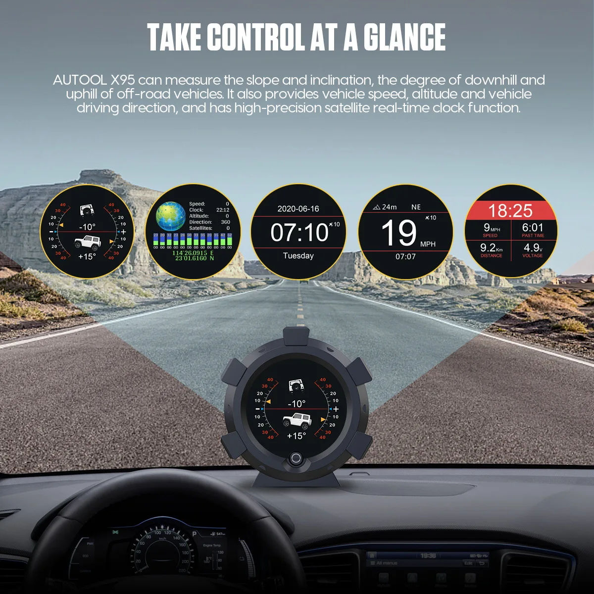 

Car Multifunction Head-Up Display HUD Off-Road GPS Altitude Speed Display Declinometer Horizontal Slope Balance Instrument