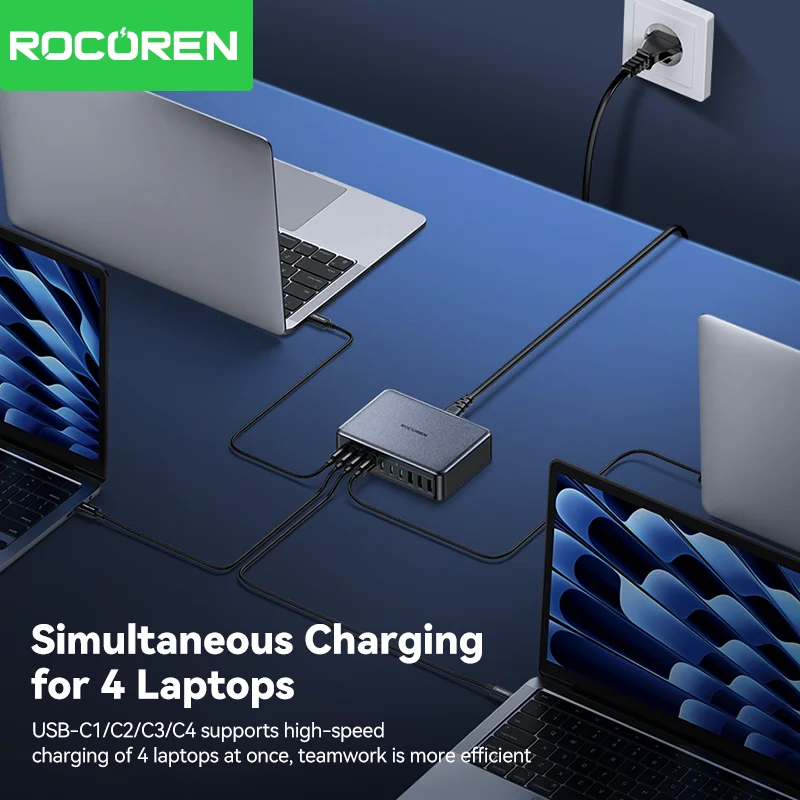 Rocoren 400W 10 Ports GaN Desktop Charger Fast Charging Power Station USB C Type C Quick Charging For iPhone16 15 Pro Samsung