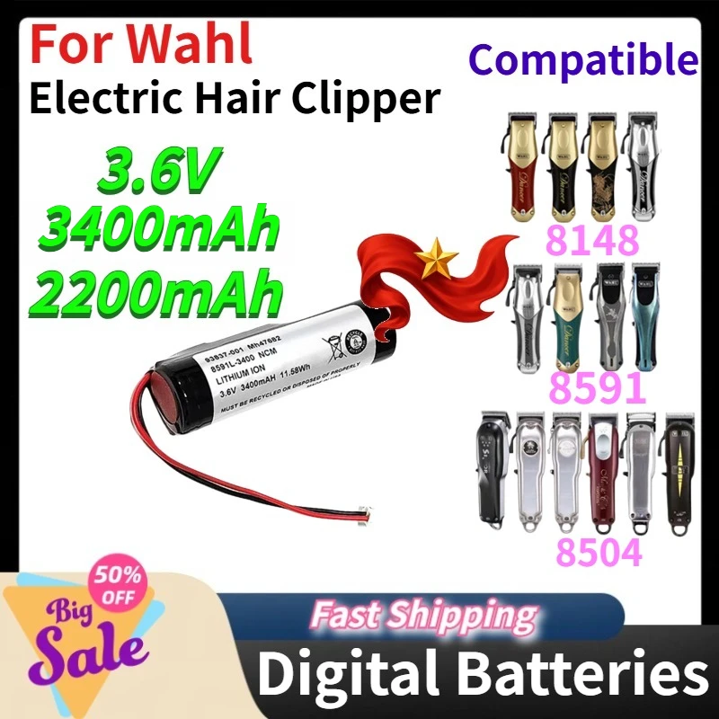 

3.6V 3400mAh 2200mAh Battery for Wahl Electric Hair Clipper Compatible 8148 8591 8504 Replacement Lithium-ion Batteries