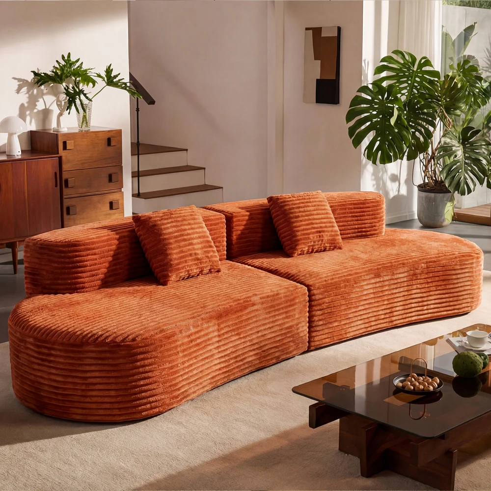 

108.6-inch curved combo sofa: modern cloud design, frameless compression, 2 pillows, ideal for living/office spaces.