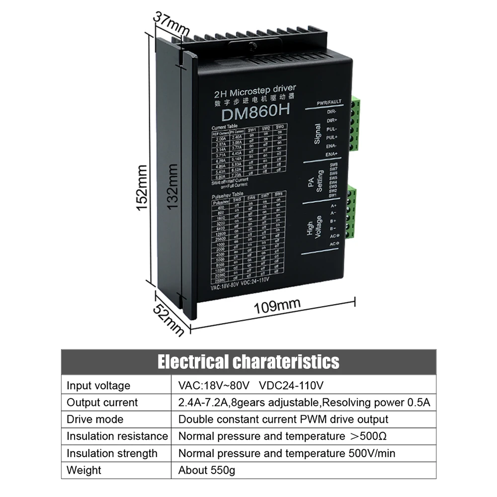 Kit de controlador de enrutador CNC híbrido DM860H, Torque de 4,5 Nm, Motor paso a paso Nema 34, 86x86x80mm, Motor Paso Paso