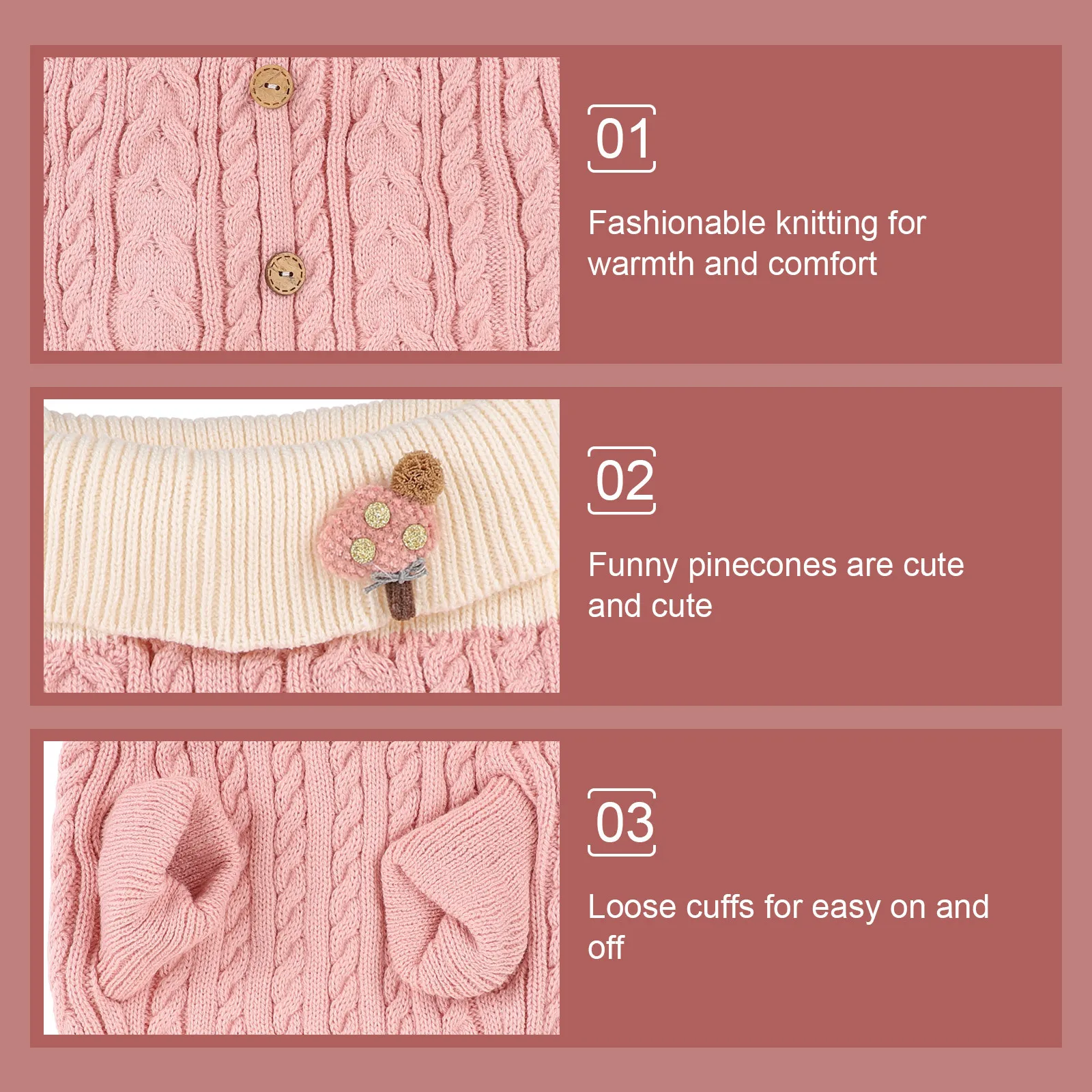 

1Pcs Pet Turtleneck Sweater Soft Cotton Warm Dog Clothing Winter Festival Costume Stylish Button Closure for Puppy Photo