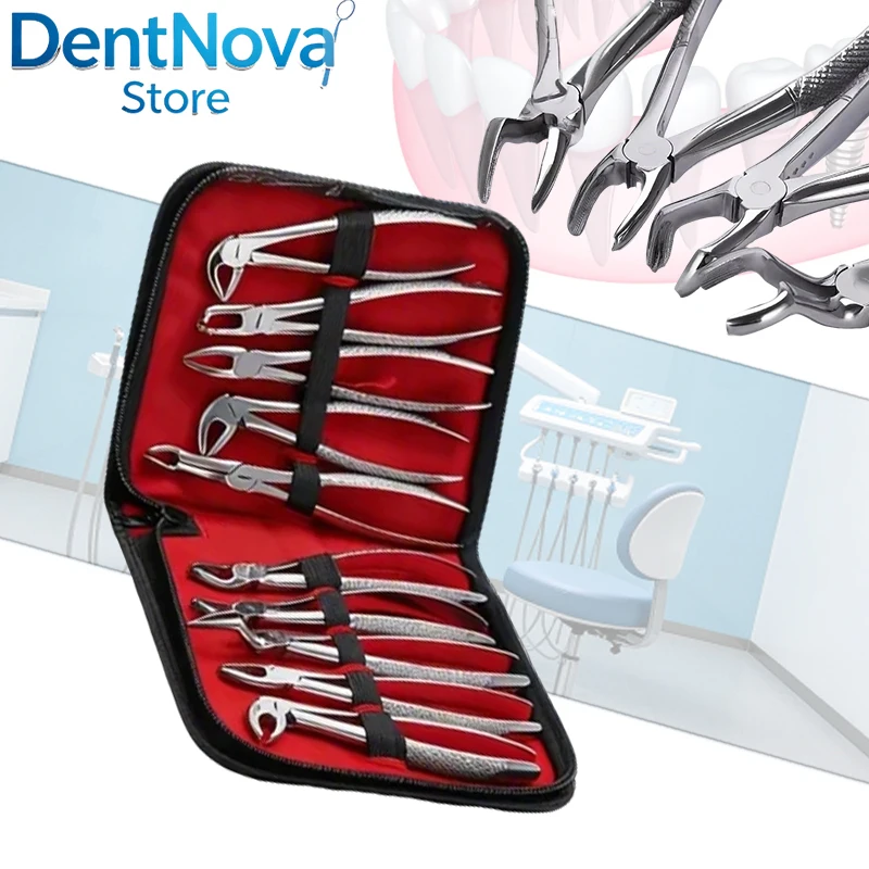 10pcs Dental Elevators Set Luxating Extraction Forceps Oral Surgery Tool Implant Instruments Kit