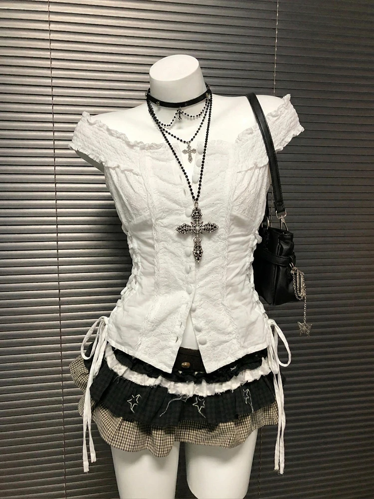 

Boya Girl Original White Lace Embroidery Short Sleeve Shirt Women Summer Design Sensation Little Crowd Clothing Straight Body...
