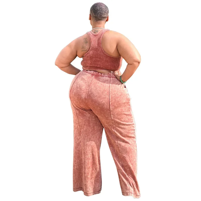 WSFEC L-4XL Grande Taille Deux Pièces Ensembles Femmes Tenues fibrTop et Large Jambe Pantalon Costumes D'été dehors Casual Femme Vêtements