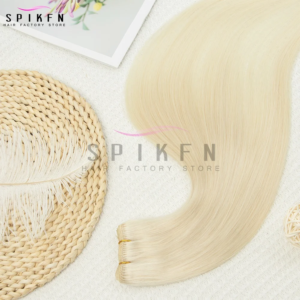 SPIKFN 12"-24" 허니 블론드 인모 웨프트 헤어 번들 익스텐션, 50g/묶음, 실제 기계 레미 헤어 위브