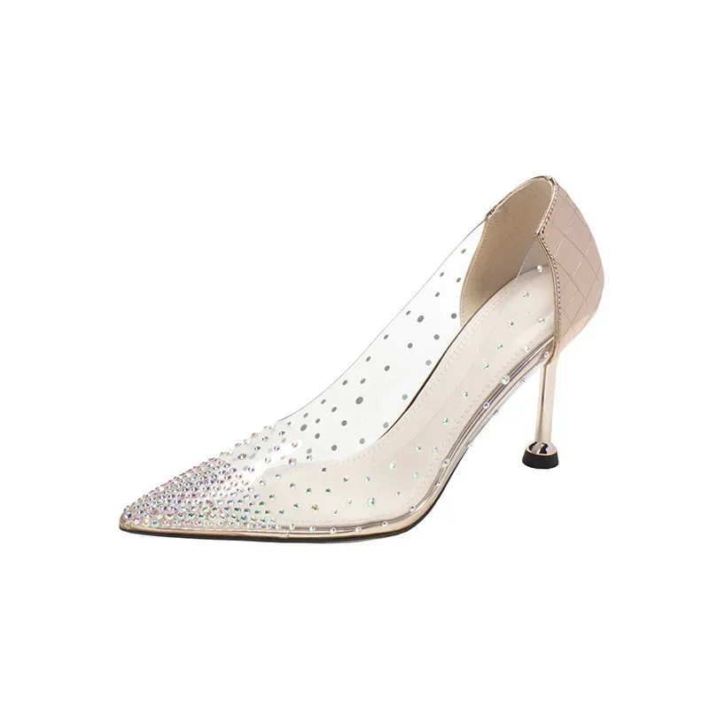 

Размер 31-43, женские туфли-лодочки на высоком каблуке с кристаллами, пикантные туфли на шпильке с острым носком и стразами, золотые свадебные туфли