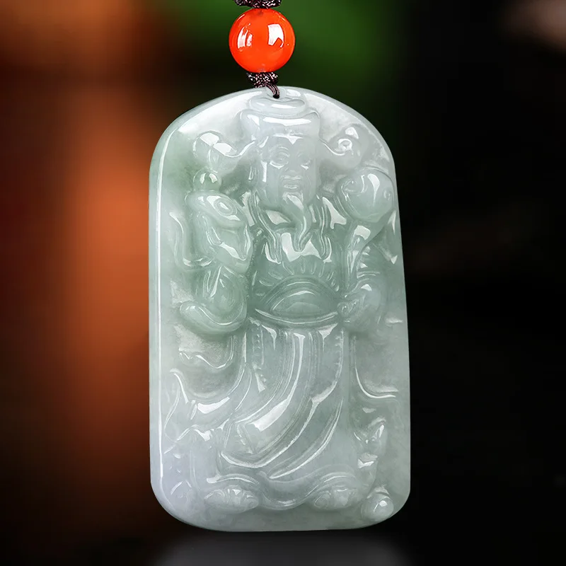 Natural Jadeite Ice Species Welcome Blessing God of Wealth Pendant Jade Jewelry Men and Women The Same Style