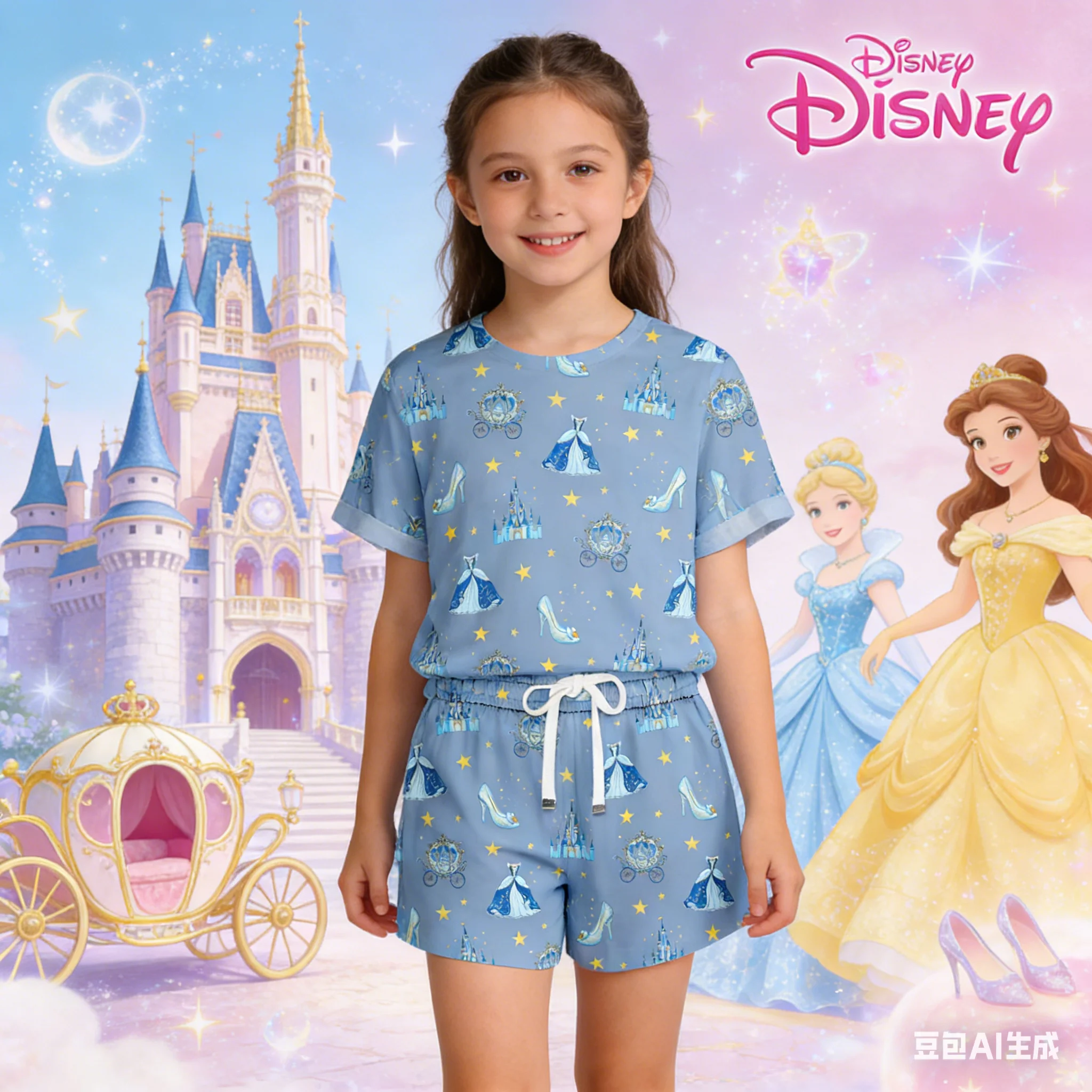 

Футболка и шорты Disney Cinderella, пижама Disney Princess, рубашка с короткими рукавами Cinderella, подарок от Magic Kingdom