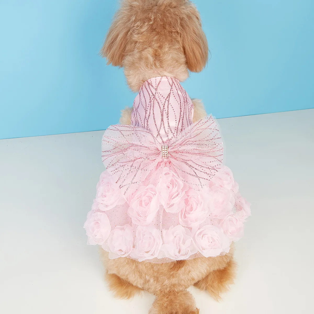 Pet Elegant Wedding Dresses Dog Clothes Fashion Pink Sequins Cat Dresses Solid Bowknot Princess Princess Wedding Dresses Clothes