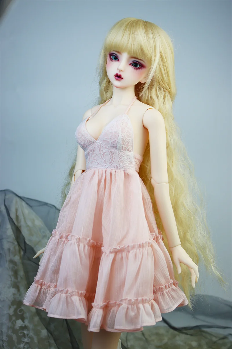 【Hoge Kwaliteit 1/3 Vrouwelijke Sexy Deep V-Sling Jurk Roze Kanten Rugloze Prinses Cake Rok Voor Bjd Actiefiguur Body Model