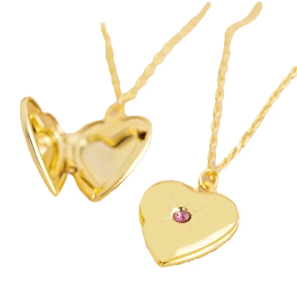 ديسمبر عيد ميلاد حجر القلب المنجد قلادة قلادة للنساء قابلة للفتح إطار الصورة سلسلة الترقوة مجوهرات الأسرة الحب هدية