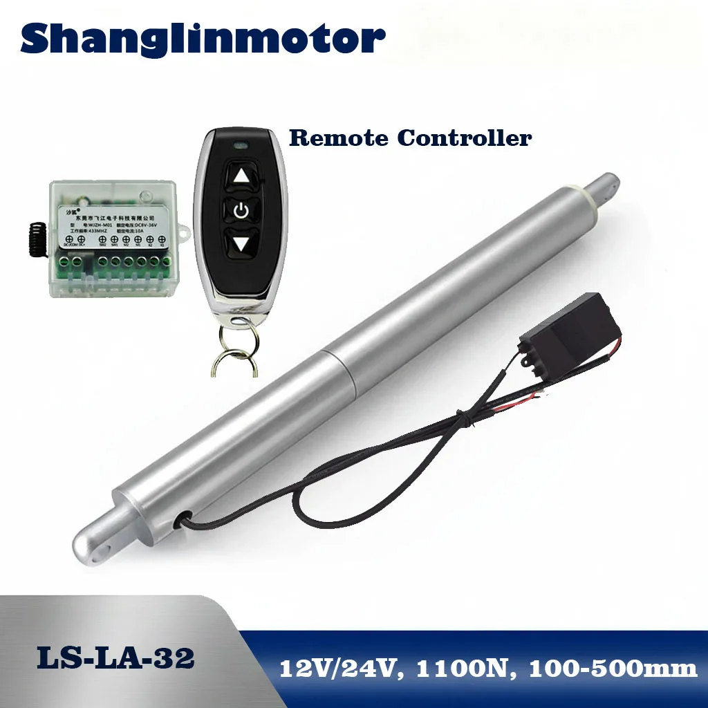 32mm Linear Actuator 12V 24V DC 1100N Electric Cylinder 100-500mm Stroke with Wireless Remote Controller Kit