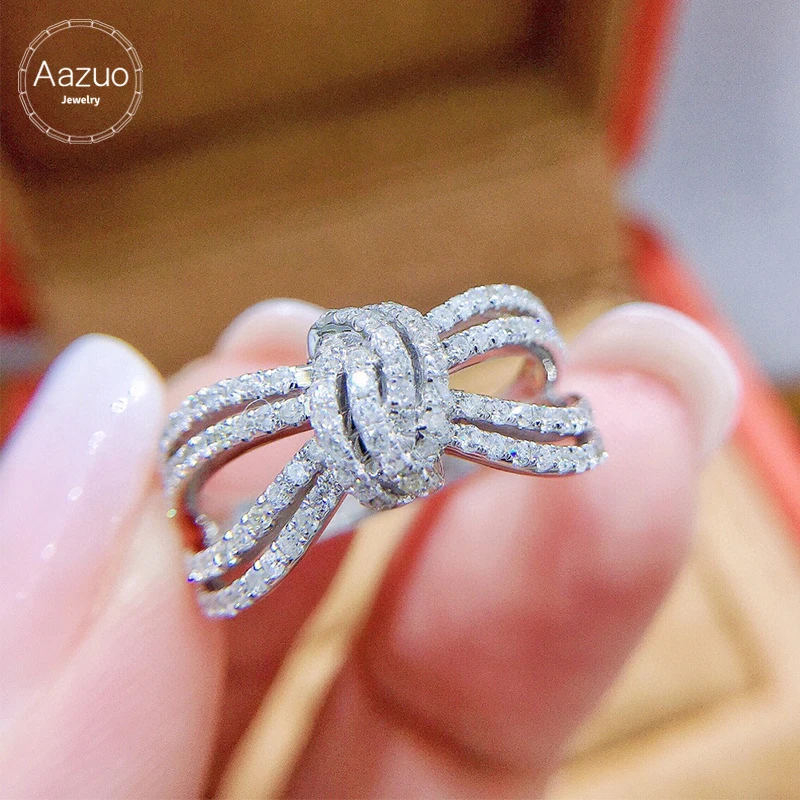 

Aazuo Fine Jewerly 18K Gold Real Diamonds 0.65ct Luxury Knot Fashion Lines Ring Gift For Women Engagement Halo anillos mujer