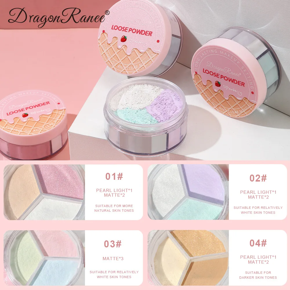 Tri-color Softening Loose Powder Waterproof Concealer Oil Control Facial Makeup Fixer Pearl Matte Highlight Contour Blush Powder