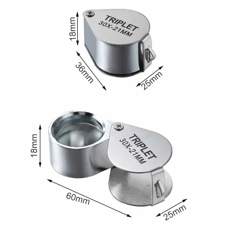 10-30X Pocket Loupe Magnifier Jewelry Magnifying Glass Foldable Diamond  Triplet Jewelers Eye Glass Tool Reading Magnifier