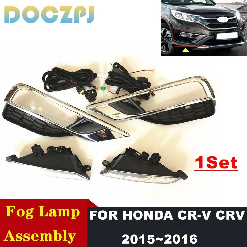 

1Set Car Front Fog Lights Driving Lamp Kits For HONDA CR-V CRV 2015 2016 UK Version With Chrome Bezel Switch Wiring Harness