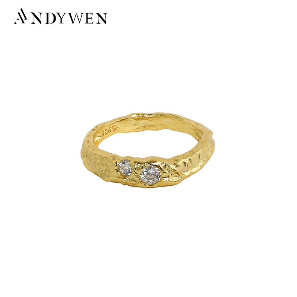 

ANDYWEN 925 Sterling Silver Gold Irregular Geometric Resizable Rings Women Rock Punk Clear Original PartyLuxury Jewelry